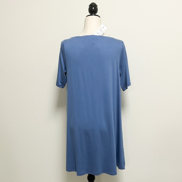Eileen Fisher Coast Blue Short Sleeve Long A Line Tunic Wide Side Slits XS NWT - Picture 5 of 12